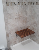 18" Wall Mount Fold Down Teak Shower Bench with Elegant Slot Openings