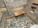 30" Wall Mount Fold Down Teak Shower Bench with Elegant Slot Openings