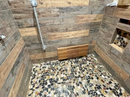 30" Wall Mount Fold Down Teak Shower Bench with Elegant Slot Openings