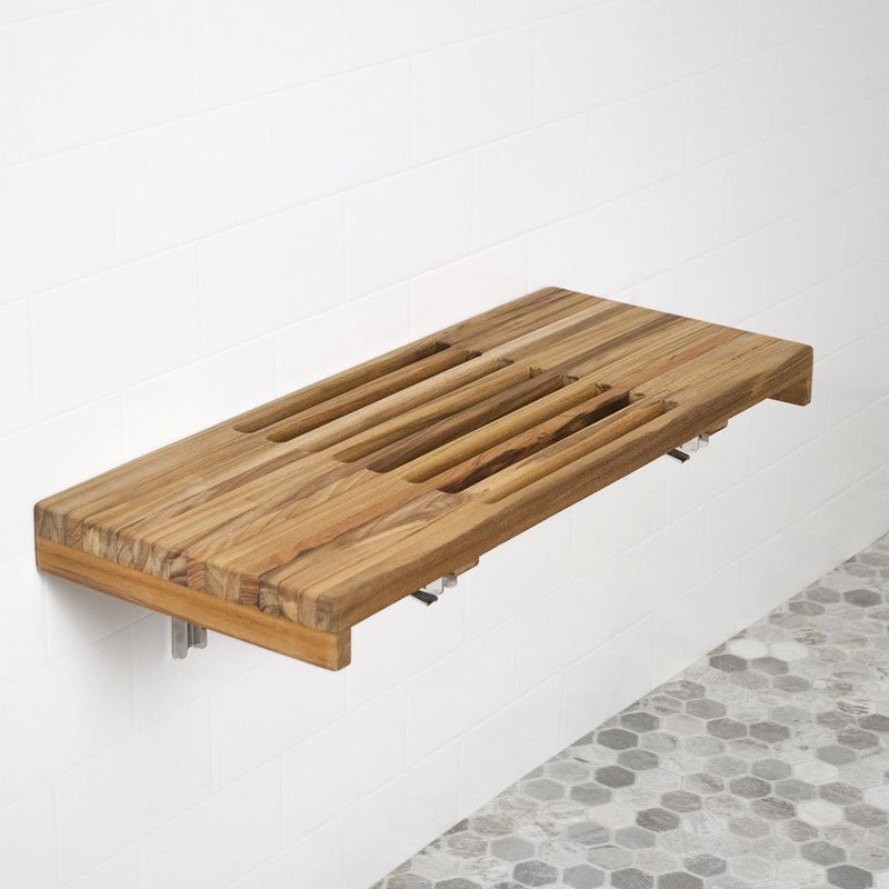 24" Teak Wall Mount Shower Bench with Slot Openings